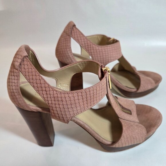 Michael Kors Berkeley Pink Suede Open Toe Platform Heels Size 8 - Picture 1 of 7